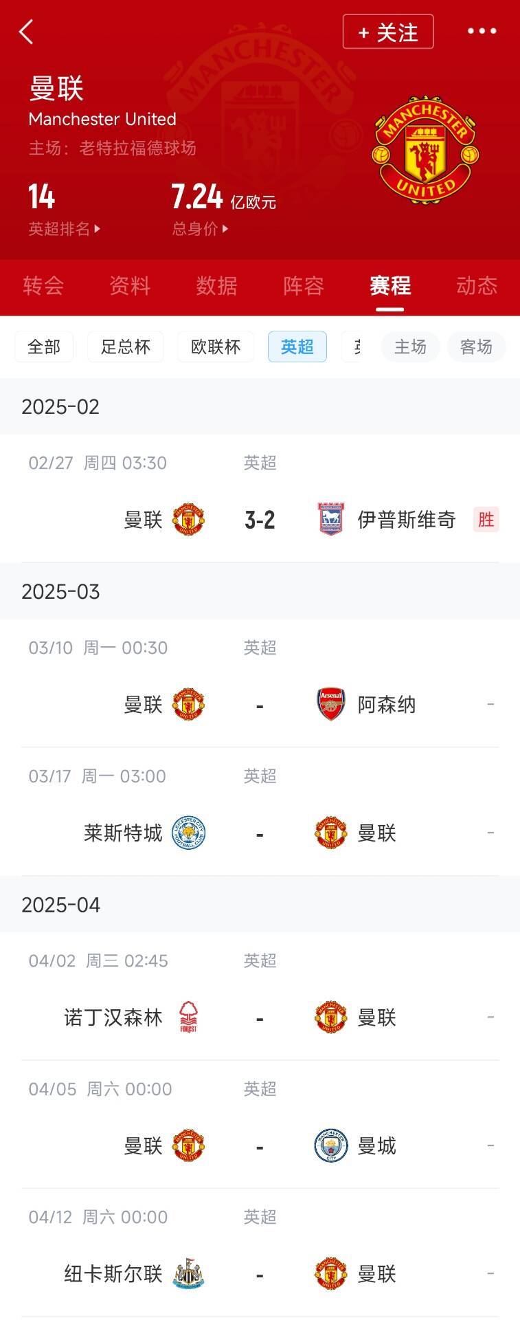 藍(lán)狐救一下？曼聯(lián)未來(lái)5輪將遭遇英超2/3/4/6名：槍手森林曼城紐卡