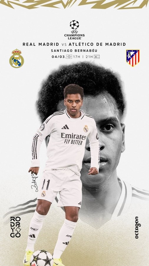 歐冠馬德里德比！羅德里戈曬個人海報：伯納烏見，HALA MADRID
