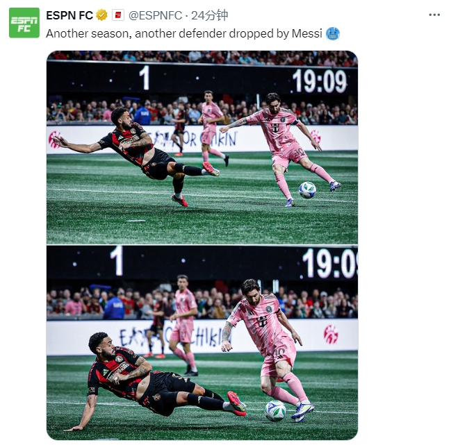 名場面記錄！ESPN曬照：又一個賽季，又一名后衛(wèi)被梅西扣倒