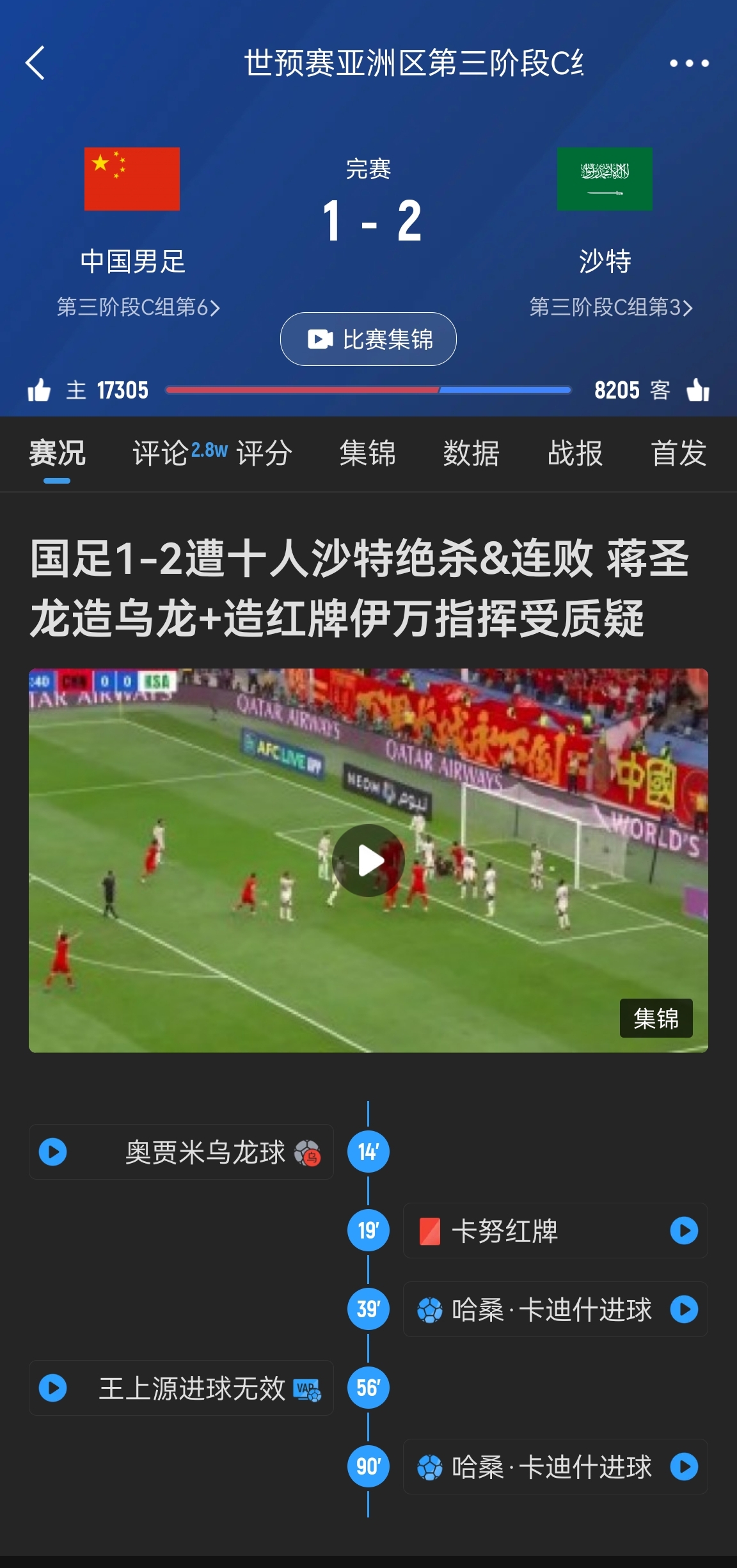 今天什么劇本？首戰(zhàn)沙特也是半場(chǎng)紅牌+蔣光太傷退，最后國(guó)足被翻