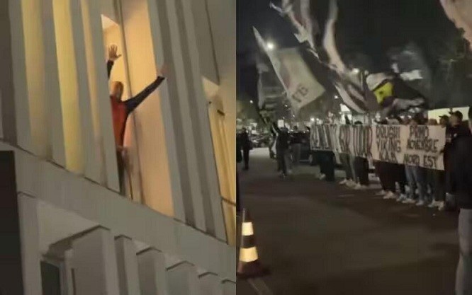 都體：尤文球迷來到酒店外支持新主帥，圖多爾向球迷們揮手致意