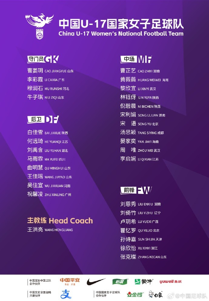 U17女足30人將在蘇州集訓(xùn)備戰(zhàn)世界杯，姜寧、朱挺擔(dān)任訓(xùn)練員